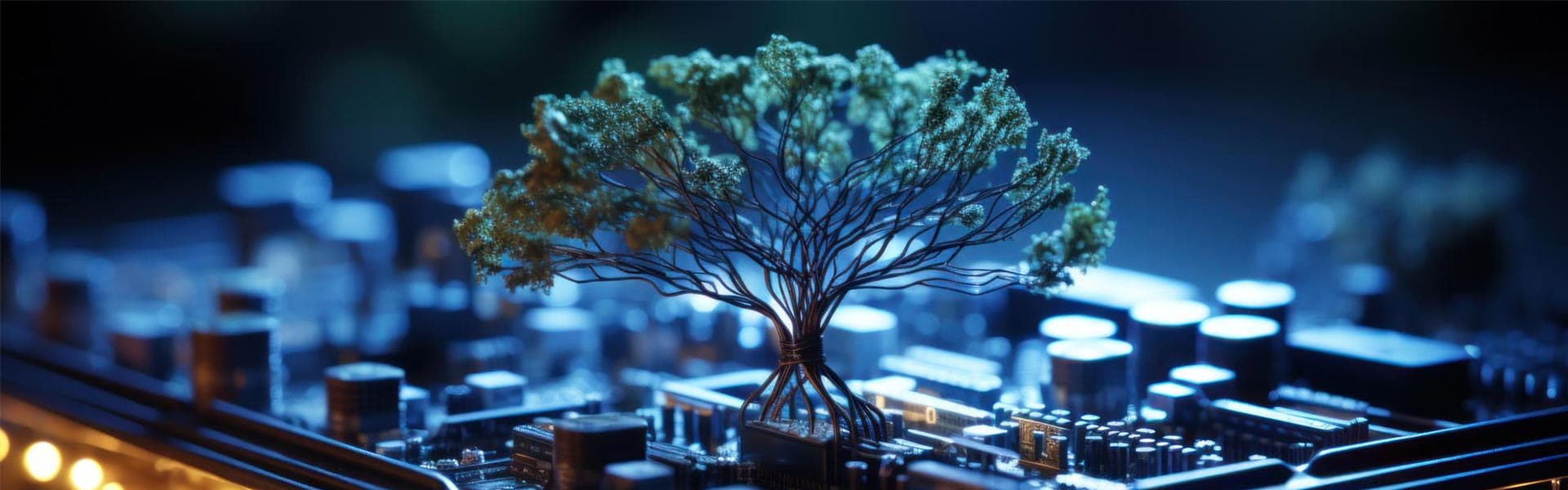 Arbre lumineux sur une carte électronique, symbole de l’énergie et de la technologie