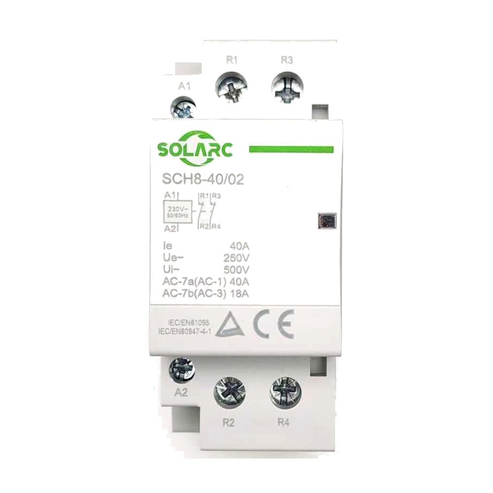 Contacteur modulaire SOLARC SCH8-40/02 40 A, bobine 230 V, deux contacts sur rail DIN