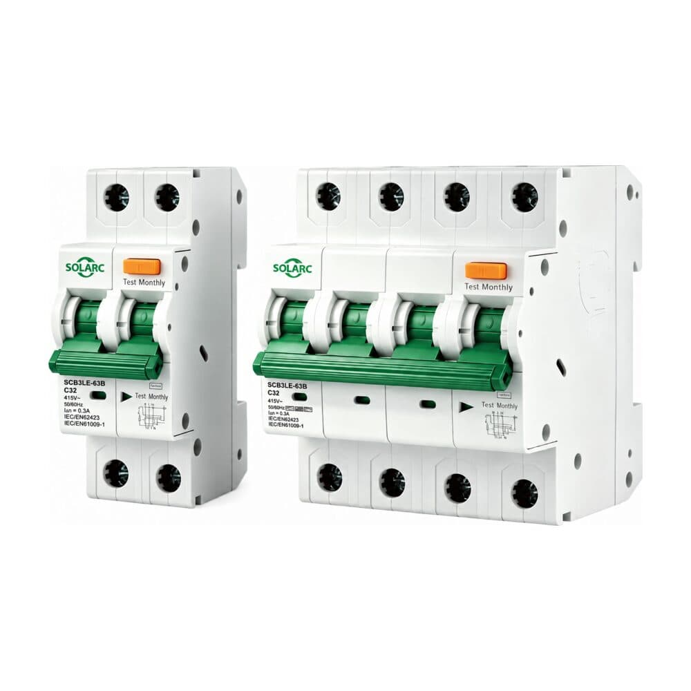 Disjoncteurs différentiels type B SOLARC SCB3LE-63B en version 1P+N et 3P+N, C32, 300 mA