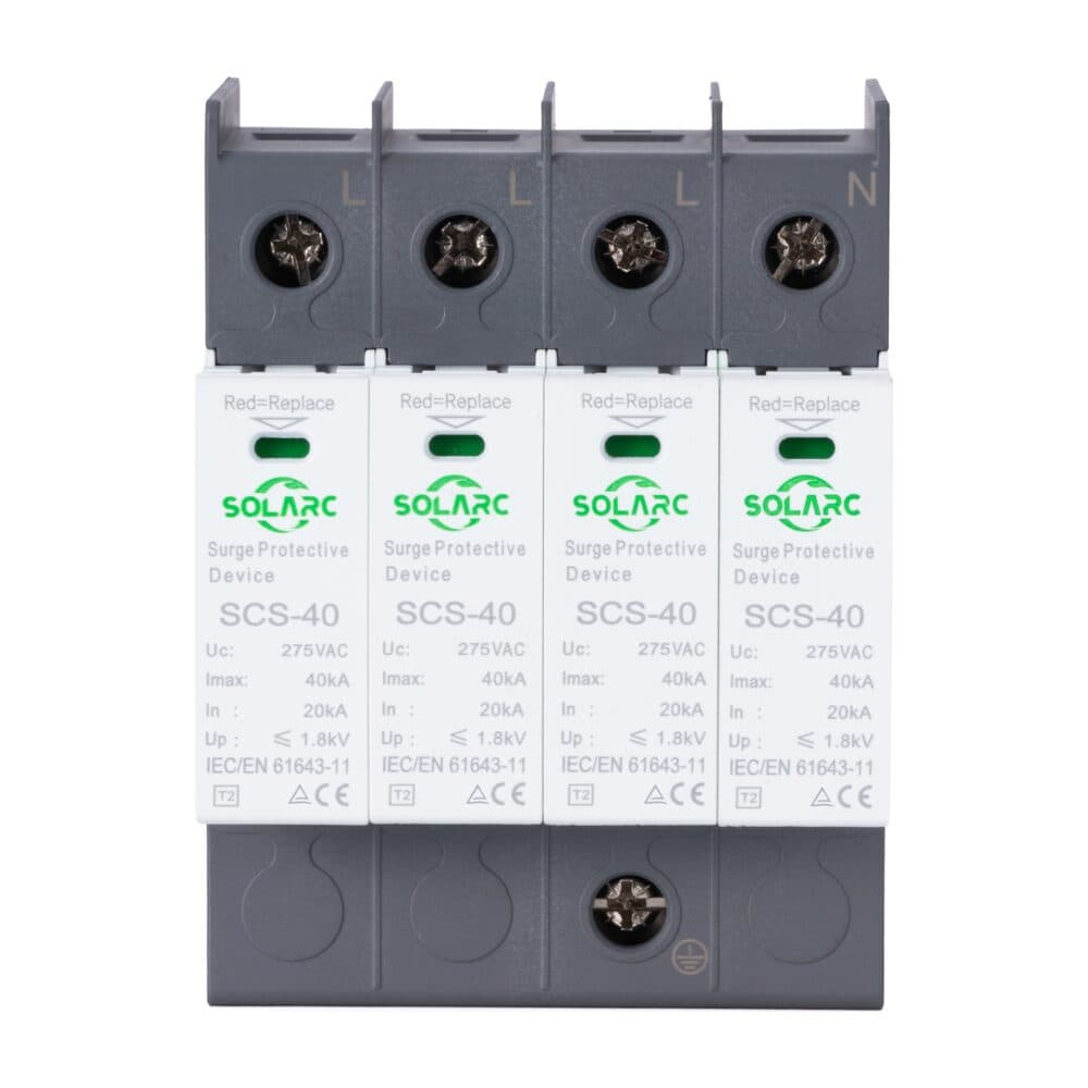 Parafoudre AC type 2 SOLARC SCS-40 tétrapolaire 3P+N, 275 V, Imax 40 kA, modules débrochables
